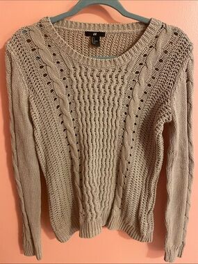 H&M Taupe Cable-Pattern Knit Sweater